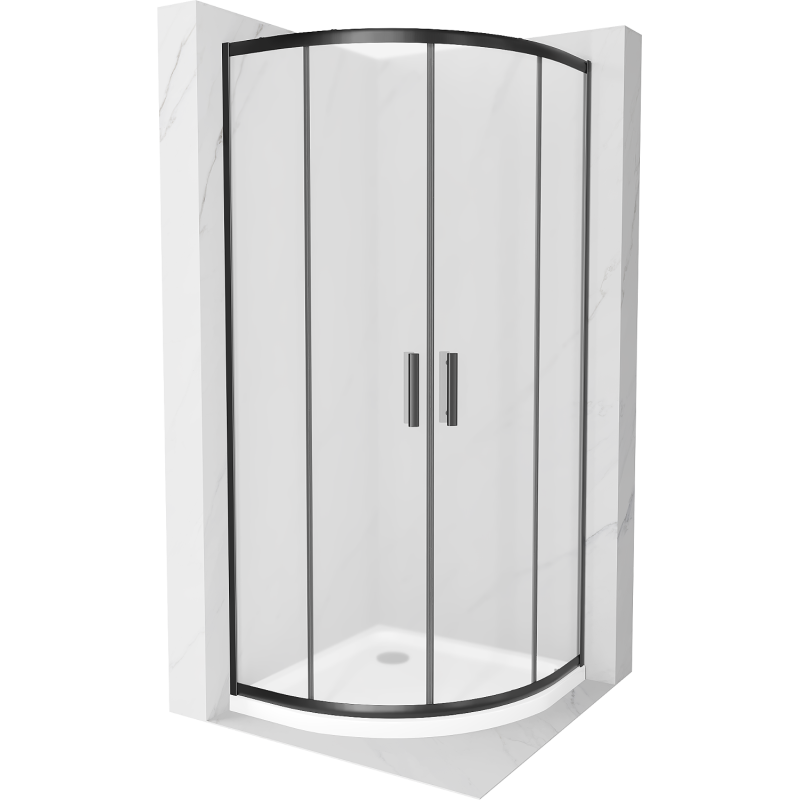 Mexen Rio полукръгла душ кабина 90 x 90 см, матирано стъкло, черна + плитък душ