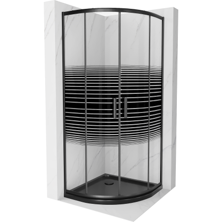 Mexen Rio душ кабина полукръгла 80 x 80 см, черни ленти, черна + корито Flat, черно - 863-080-080-70-20-4170B