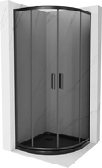 Mexen Rio полукръгла душ кабина 80 x 80 см, графит, черна + поддушник Flat, черен 863-080-080-70-40-4170B