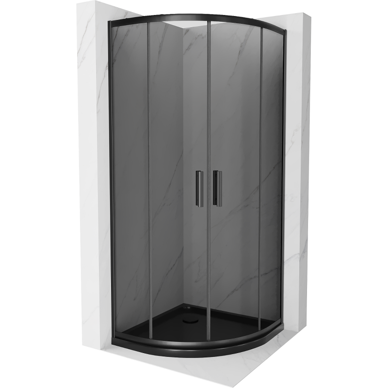 Mexen Rio полукръгла душ кабина 90 x 90 см, графит, черна + тава Flat, черна