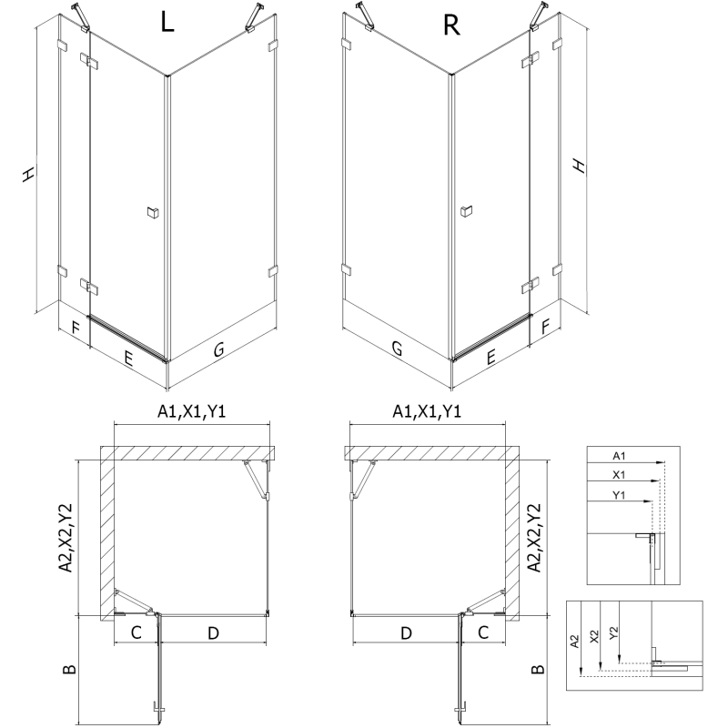 Mexen Lunar душ кабина отваряема дясна 90 x 80 см, прозрачна, черна - 834-090-080-70-00-P