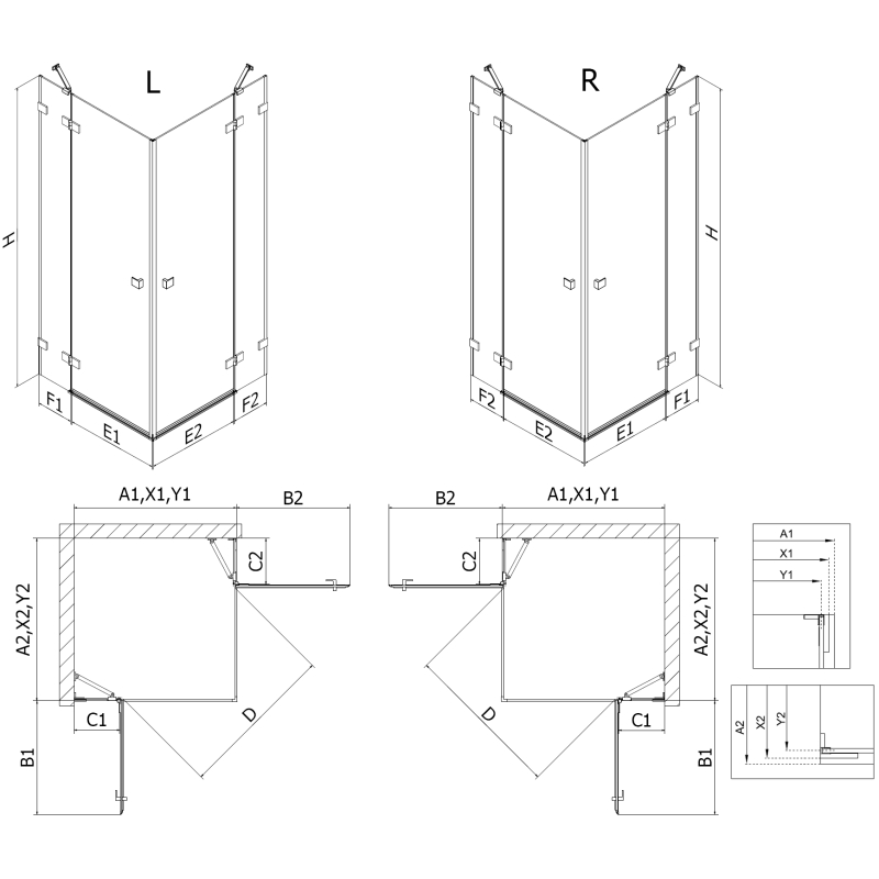 Mexen Lunar Duo лява отваряема душ кабина 120 x 75 cm, прозрачна, четкана мед - 834-120L-075P-65-00