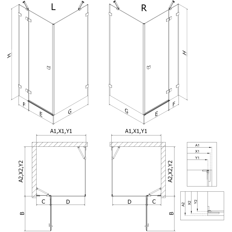 Mexen Lunar лява отваряема душ кабина 80 x 70 см, прозрачна, четкан никел - 834-080-070-97-00-L