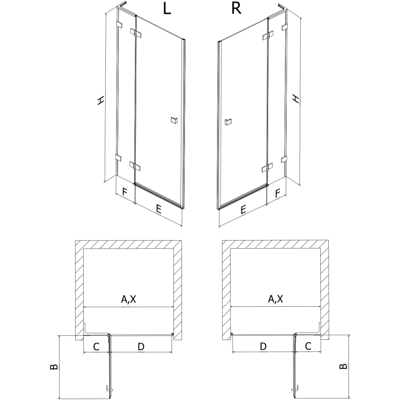 Mexen Lunar L душ врати, отварящи се, десни 100 см, прозрачни, gun metal - 834L-100-000-95-00-P