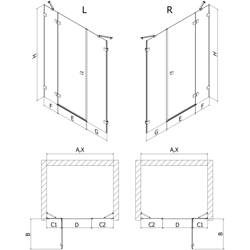 Mexen Lunar прави душ-врати на панти, 150 см, прозрачни, розово злато - 834S-150-050-60-00-P