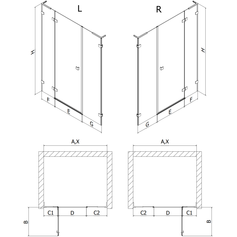 Mexen Lunar L десни врати за душ, прозрачни, хром - 834SL-155-050-01-00-P