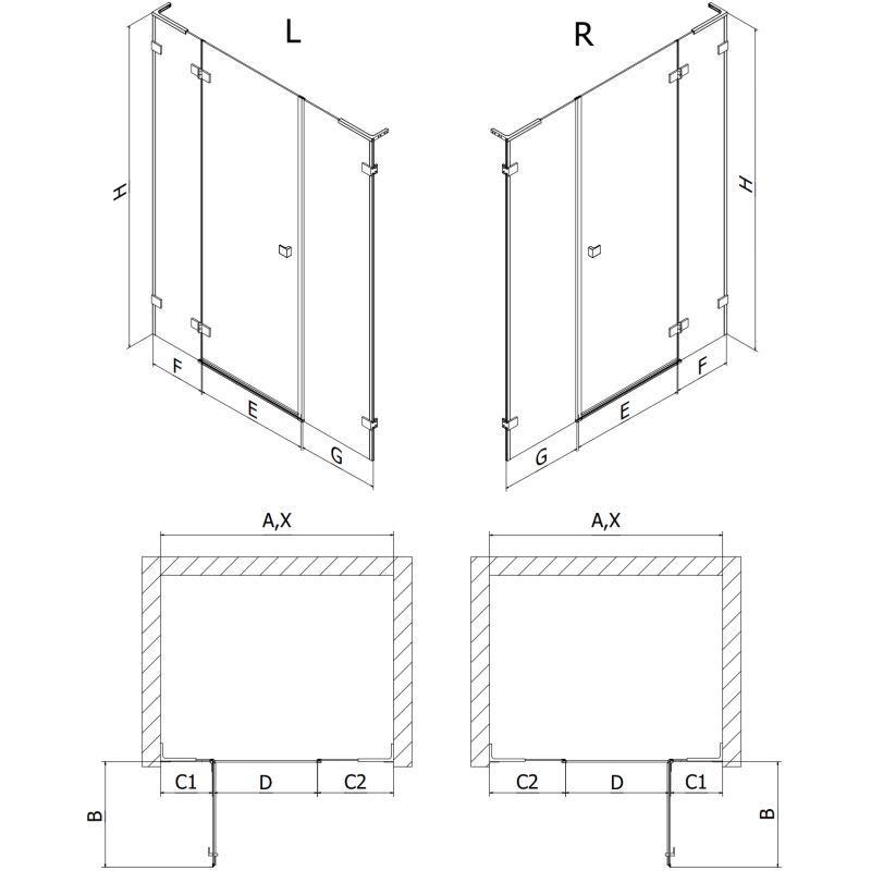 Mexen Lunar L ляви душ врати, 135 см, прозрачни, хром - 834SL-135-050-01-00-L