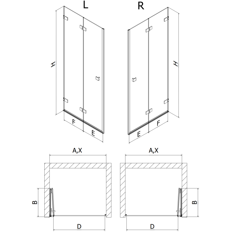 Mexen Lunar-F сгъваема душ кабина дясна 85 см, прозрачна, златна - 836-085-000-50-00-P