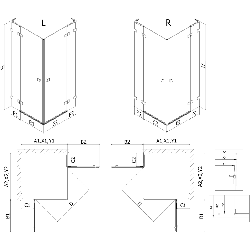 Mexen Lunar L Duo въртяща се душ кабина 120 x 120 см, прозрачна, черна - 834L-120L-120P-70-00