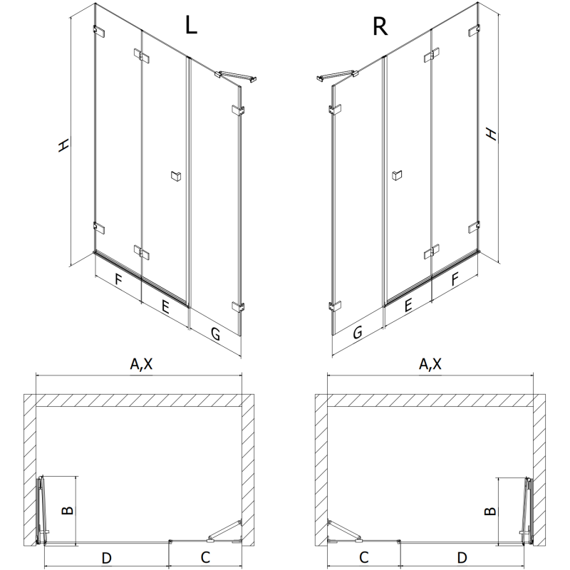 Mexen Lunar-F сгъваеми душ врати дясно 120 см, прозрачни, тъмно сиви - 836S-120-050-95-00-P