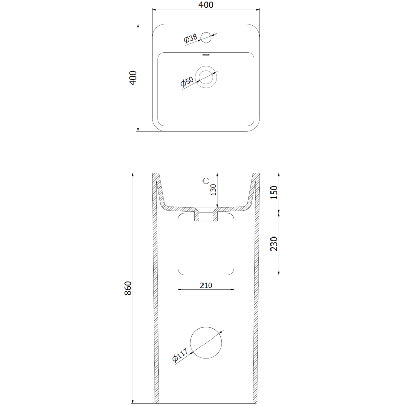 Mexen Otra самостоятелна мивка 40 х 40 см, черен мат - 26034070