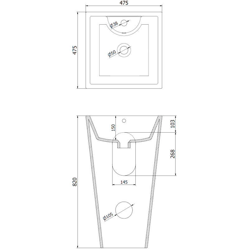 Mexen Pia свободно стояща мивка 47 x 47 см, черен мат - 26104770