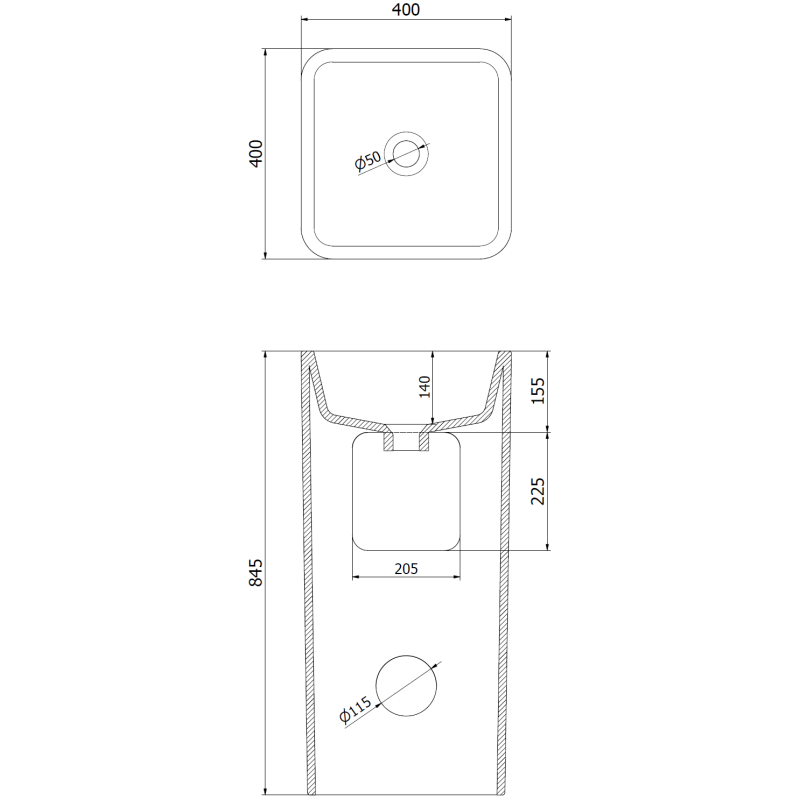 Mexen Tana Самостоятелна мивка 40 x 40 см, черен мат - 26044070