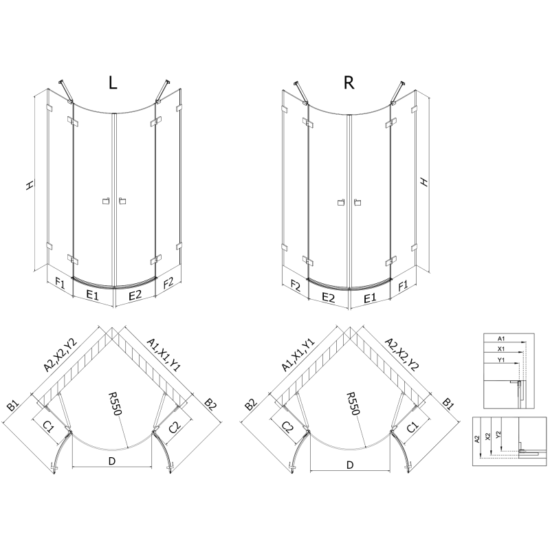 Mexen Lunar врата на душ кабина полукръгла отваряща се 90 x 90 см, прозрачна,