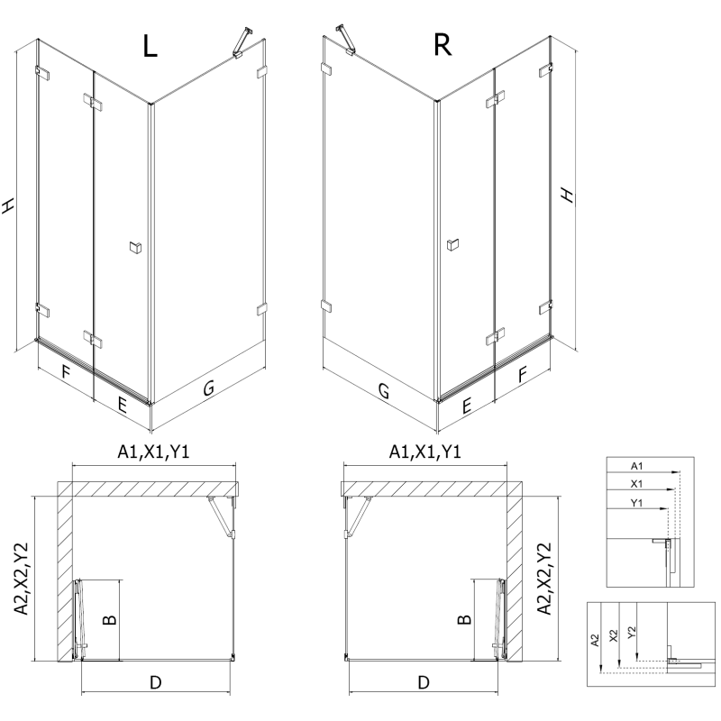 Mexen Lunar-F сгъваема лява душ кабина 95 x 90 см, прозрачна, gun metal - 836-095-090-95-00-L