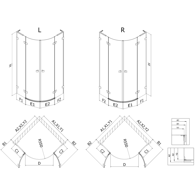 Mexen Lunar L полукръгла душ кабина с лява врата 100 x 90 см, прозрачна, в