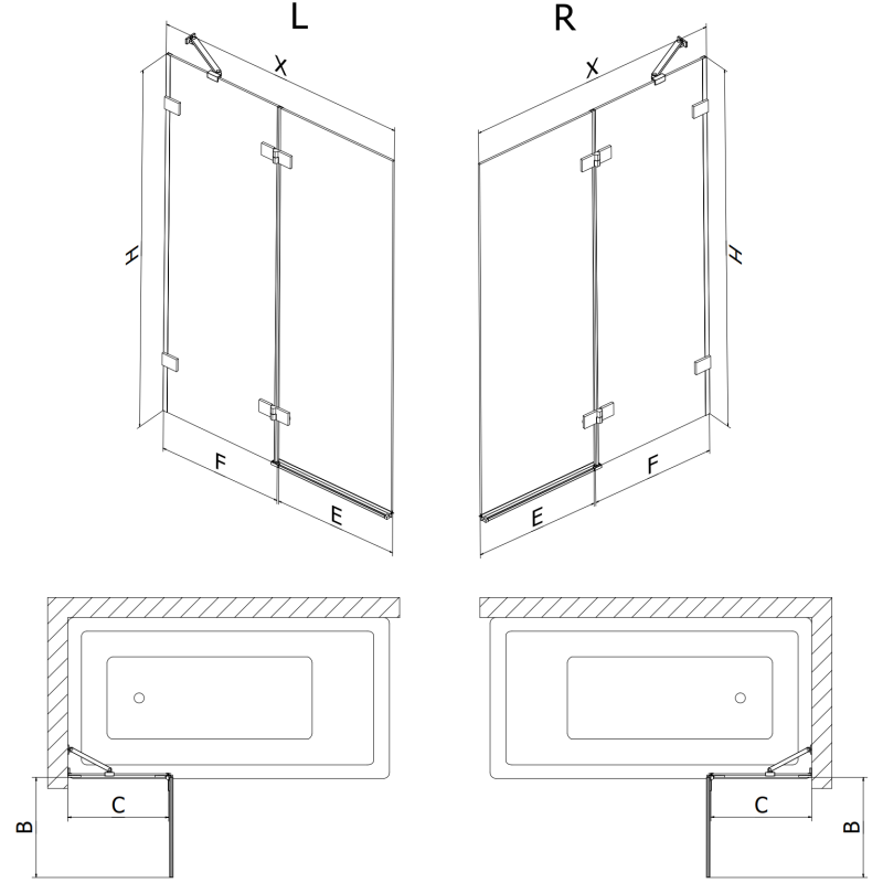 Mexen Lunar параван за вана 2-крилен десен 140 x 150 см, прозрачен, четка gun grey - 897-140-100-66-00-P