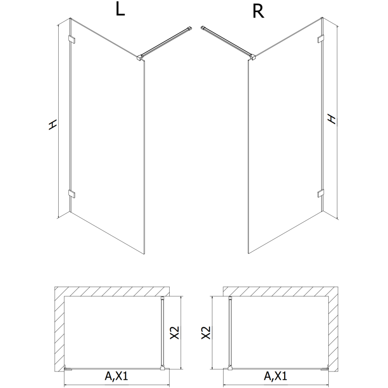 Mexen Lunar стена за душ Walk-in лява 110 x 200 см, прозрачно 8 мм, матов никел - 830-110-000-97-00-L