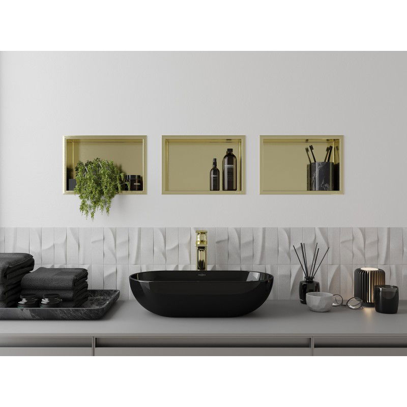 Mexen X-Wall-R вградена полица с фланец 30 x 20 см, златна четка - 1950302010