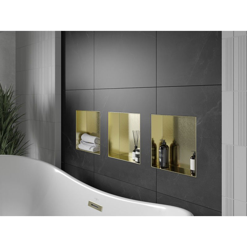 Mexen X-Wall-NR вградена полица без фланец 30 x 30 см, златна четкана - 1951303010