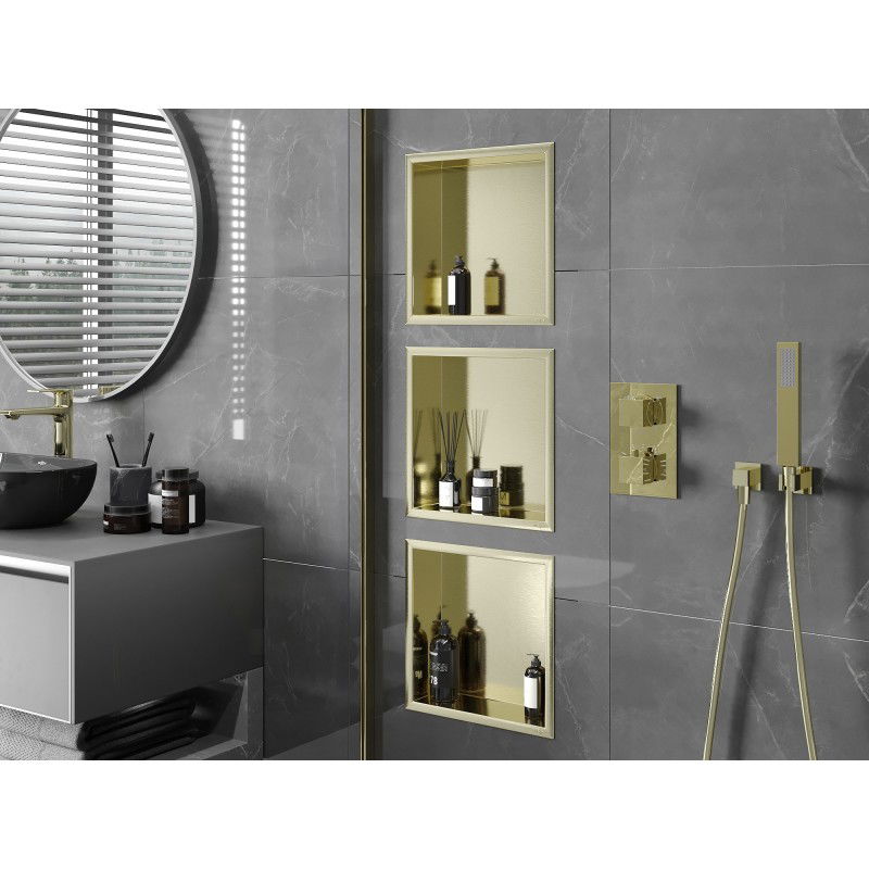 Mexen X-Wall-R нишева полица с яка 30 x 30 см, златисто четкана - 1950303010