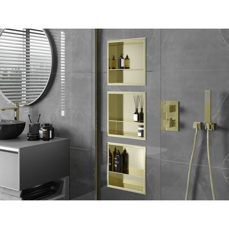 Mexen X-Wall-R нишева полица с яка и полица 30 x 30 см, златна четкована - 1950303010S