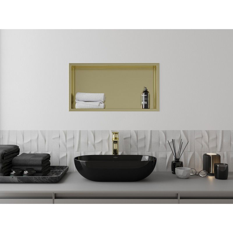 Mexen X-Wall-R нишева лавица с яка 60 x 30 см, златисто четкана - 1950603010