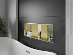 Mexen X-Wall-R вдлъбната полица с ръб и полица 90 x 30 см, злато, полирано с четка - 1950903010S