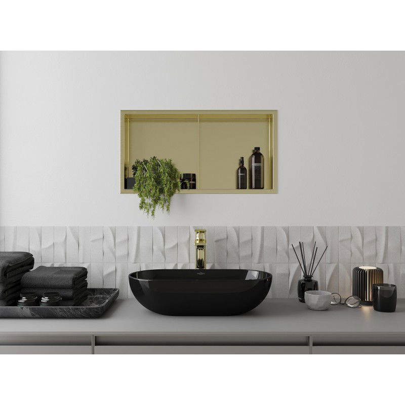 Mexen X-Wall-R вградена полица с фланец и полица 60 x 30 см, златна четкована - 1950603010S