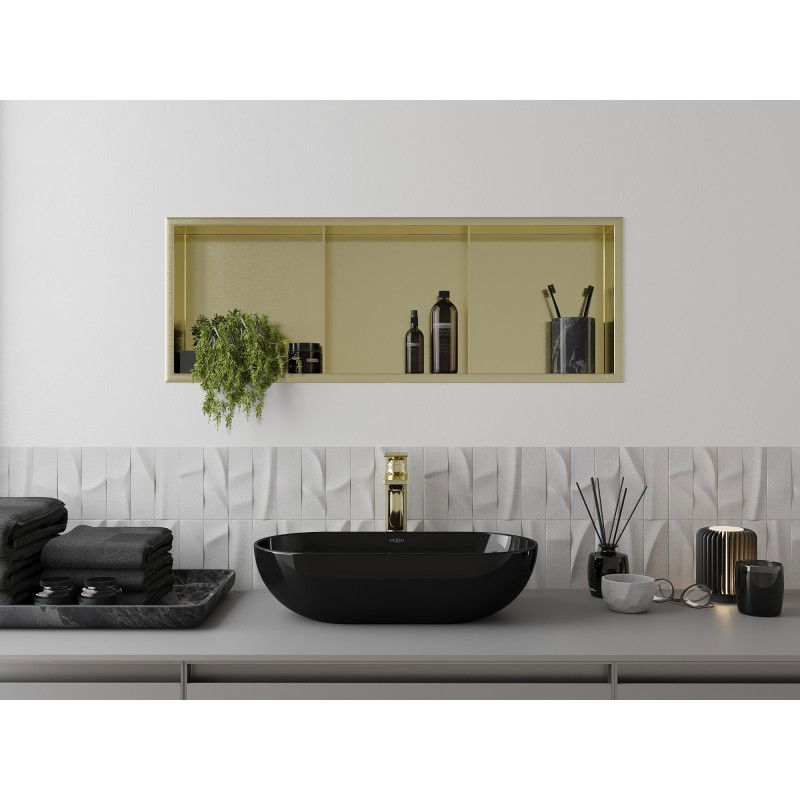 Mexen X-Wall-R вдлъбната полица с ръб и полица 90 x 30 см, злато, полирано с четка - 1950903010S