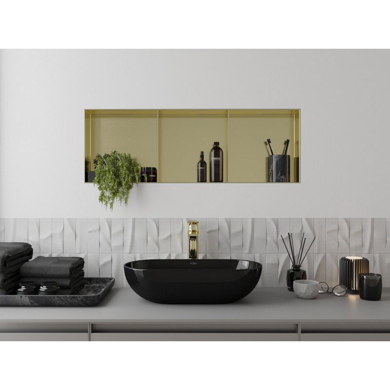 Mexen X-Wall-NR нишова лавица без ръб с лавица 90 x 30 см, златна четкована - 1951903010S