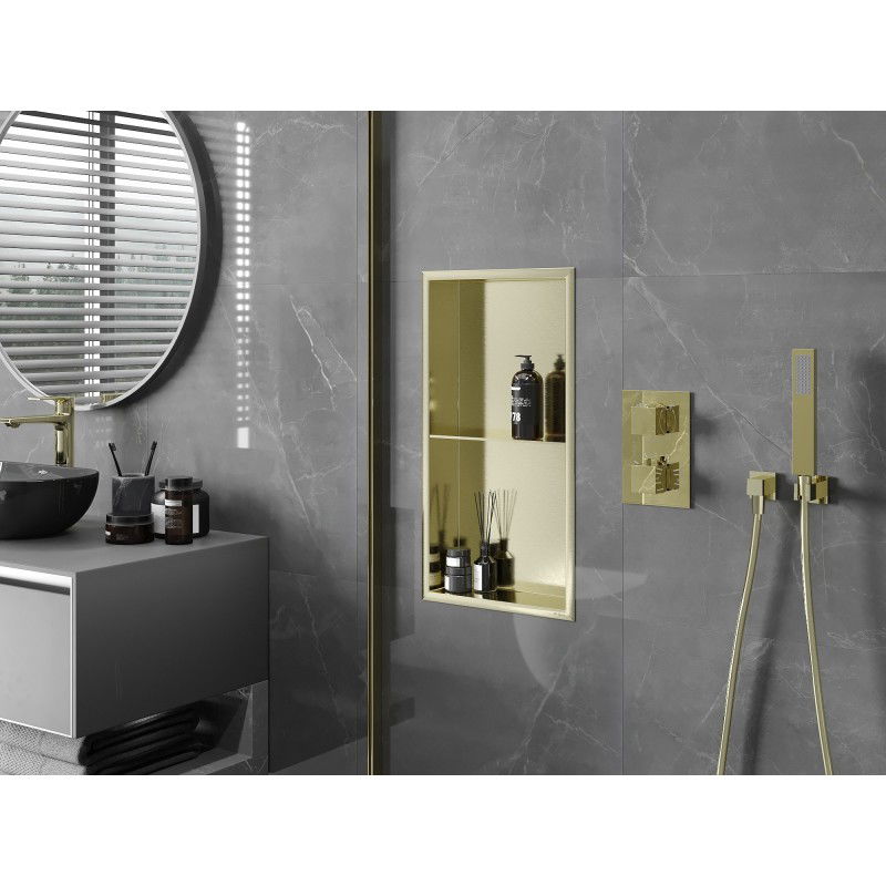 Mexen X-Wall-R вградена полица с фланец и полица 60 x 30 см, златна четкована - 1950603010S