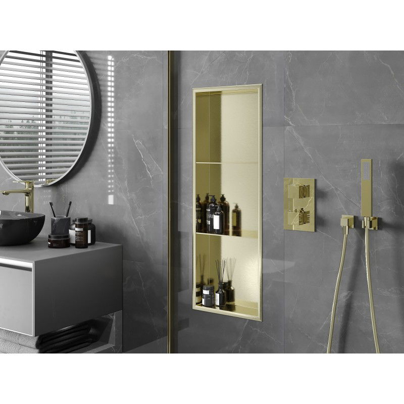 Mexen X-Wall-R вдлъбната полица с ръб и полица 90 x 30 см, злато, полирано с четка - 1950903010S