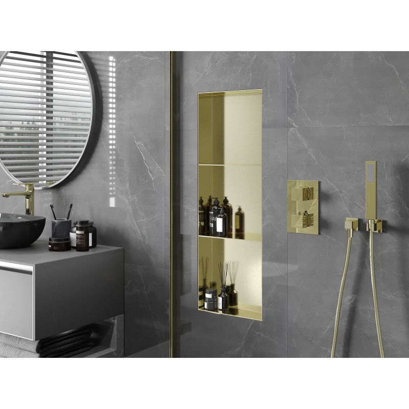 Mexen X-Wall-NR нишова лавица без ръб с лавица 90 x 30 см, златна четкована - 1951903010S