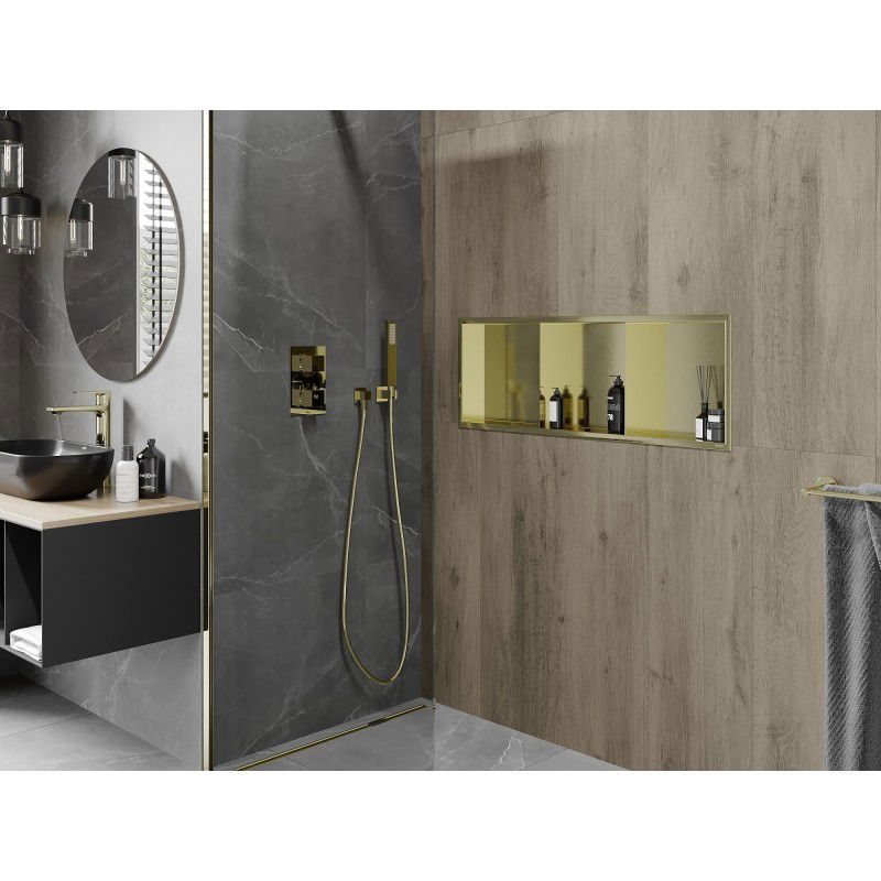 Mexen X-Wall-R вдлъбната полица с ръб и полица 90 x 30 см, злато, полирано с четка - 1950903010S
