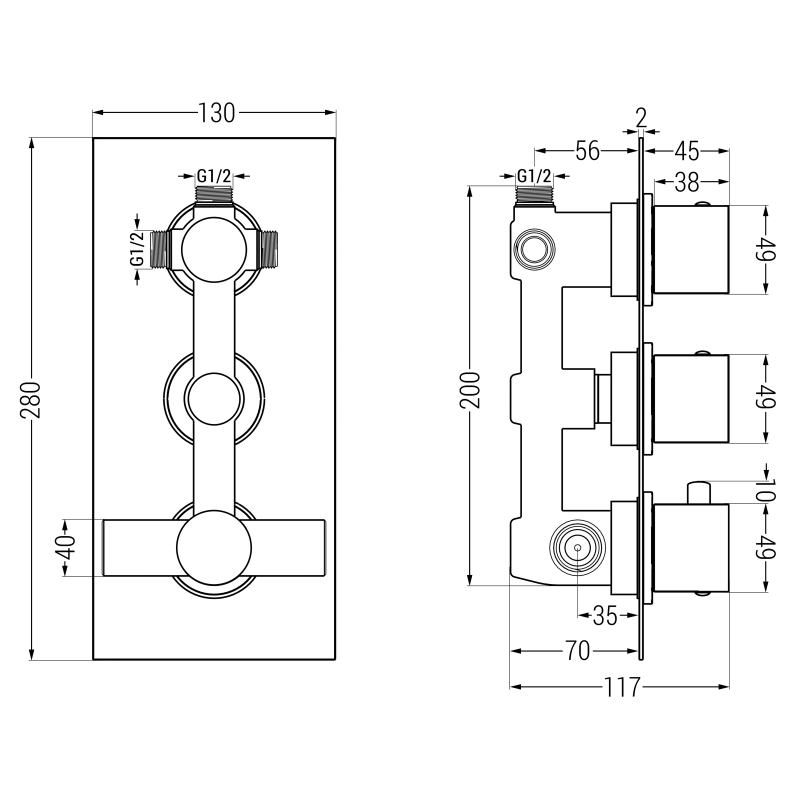 Mexen Cube DR02 вграден комплект за вана и душ с душ глава 25 см, черен - 77503DR0225-70
