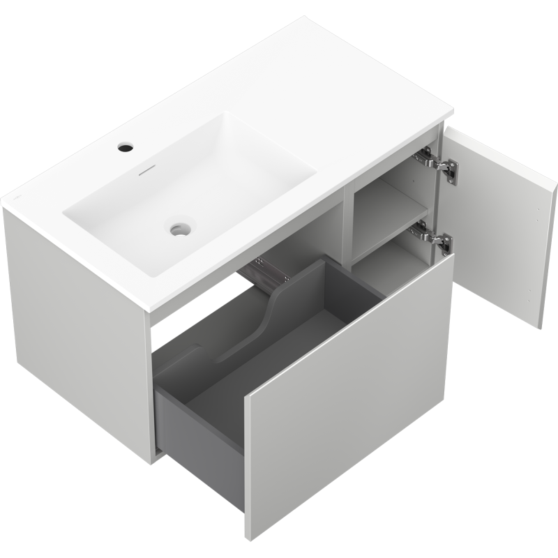 Mexen Orio шкафче за баня 90 см с умивалник Otis ляво, 1S, 1D, сив мат/бял мат