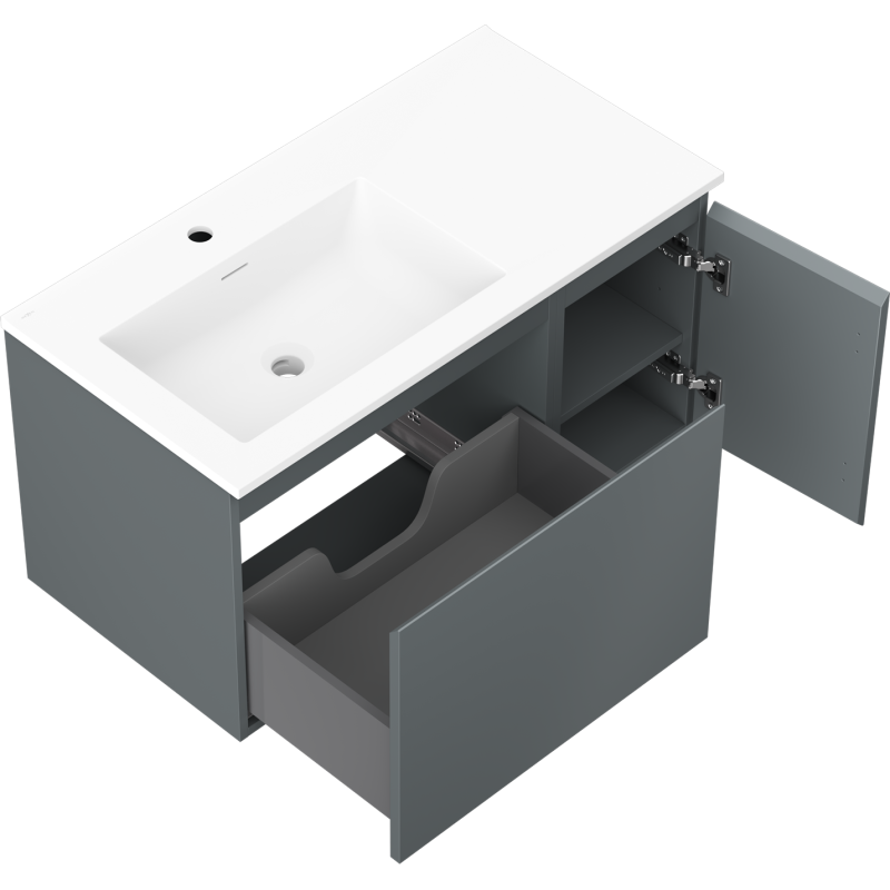 Mexen Orio шкаф за баня 90 см с мивка Otis ляв, 1S, 1D, мат графит/мат бял