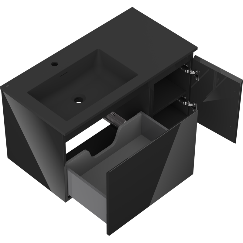 Mexen Orio шкаф за баня 90 см с мивка Otis лява, 1S, 1D, черен гланц/черен мат - 91A13-09047-3-BBFF70-W18L71