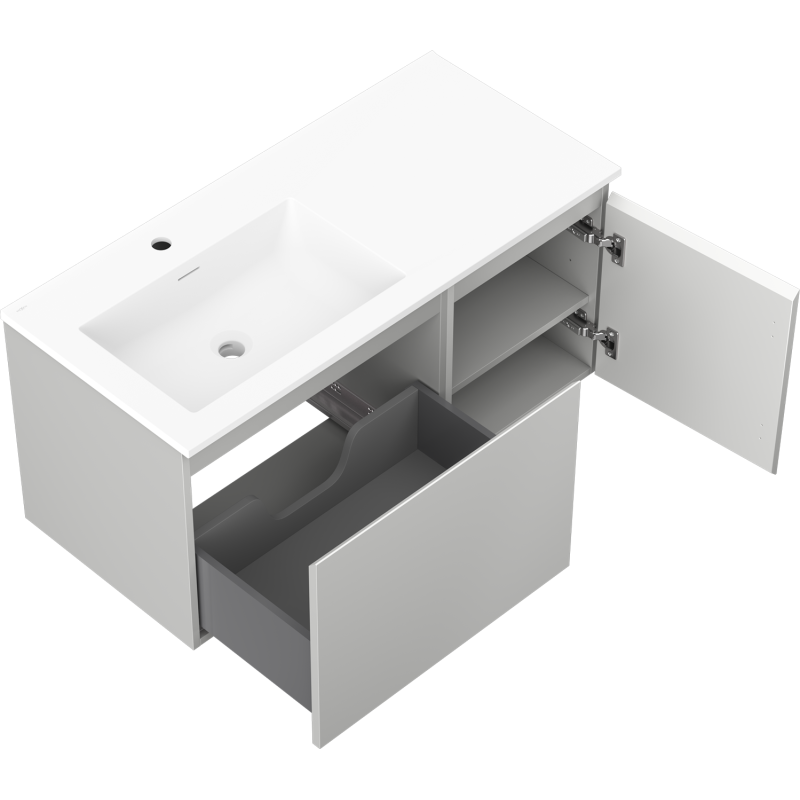 Mexen Orio шкаф за баня 100 см с мивка Otis ляв, 1S, 1D, сив мат/бял мат
