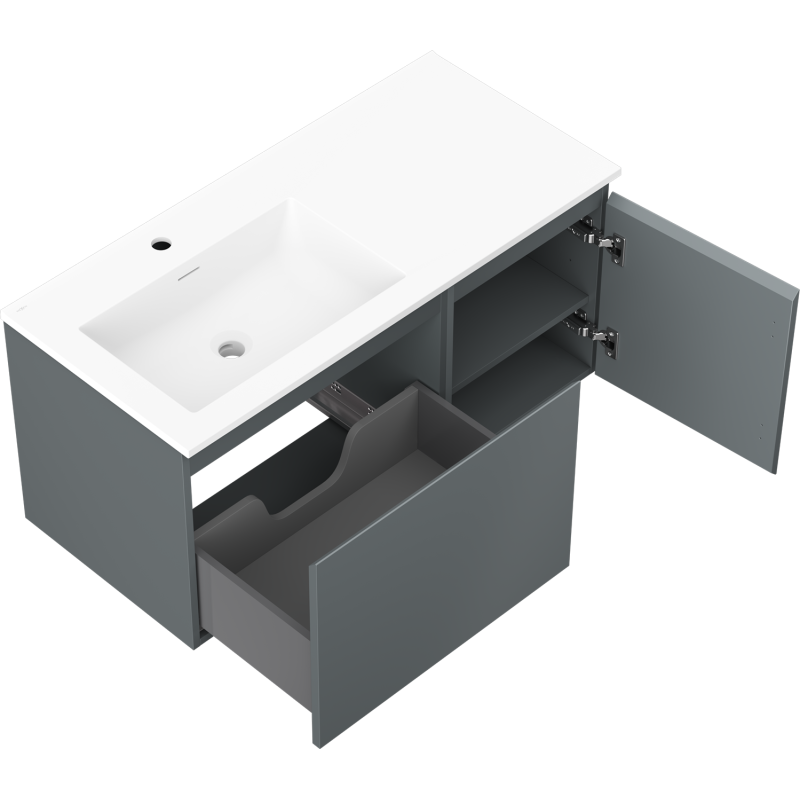 Mexen Orio баня шкаф 100 см с мивка Otis лява, 1S, 1D, графит мат/бял мат - 91A13-10047-3-BBFF66-W18L01