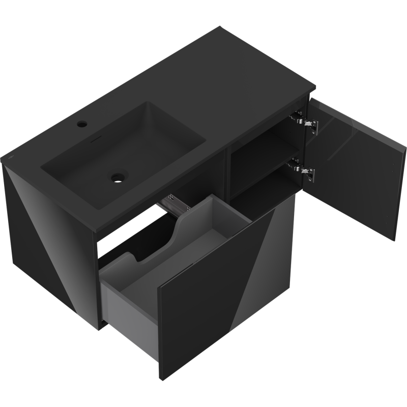 Mexen Orio баня шкаф 100 см с мивка Otis лява, 1S, 1D, черен гланц/черен мат - 91A13-10047-3-BBFF70-W18L71