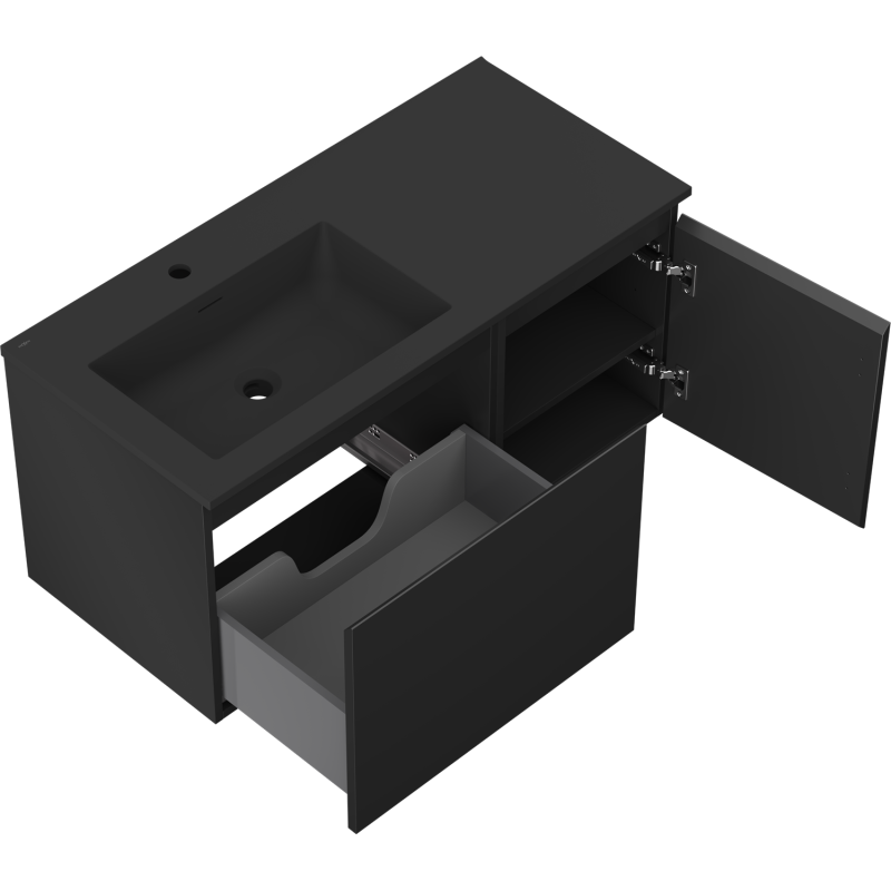 Mexen Orio шкафче за баня 100 см с мивка Otis ляво, 1S, 1D, черно матово - 91A13-10047-3-BBFF71-W18L71