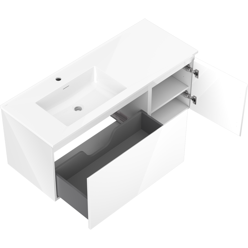 Mexen Orio шкаф за баня 120 см с мивка Otis лява, 1S, 1D, бял гланц - 91A13-12047-3-BBFF00-W18L00