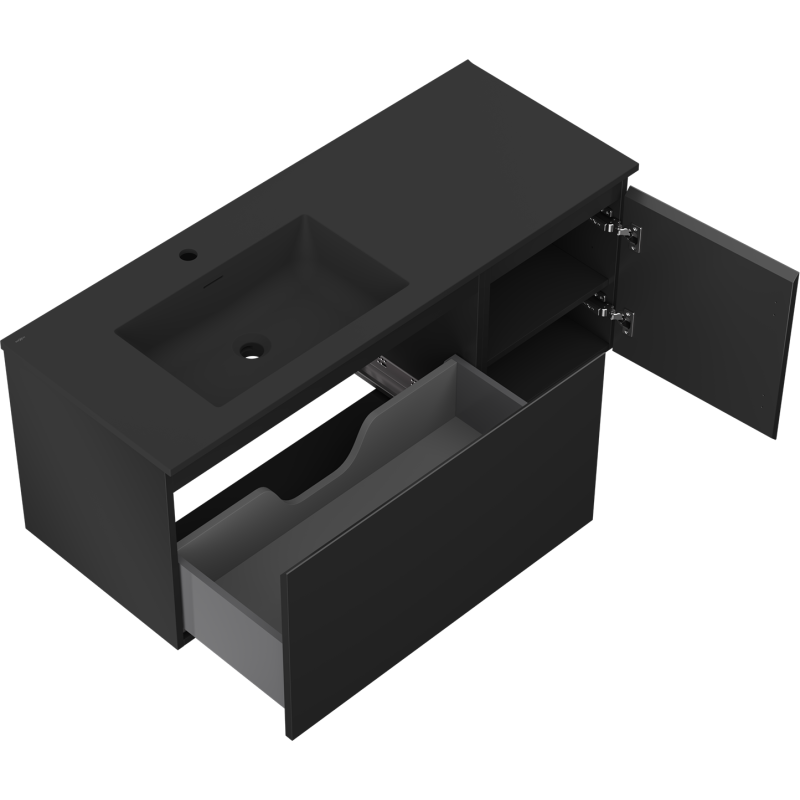Mexen Orio шкаф за баня 120 см с мивка Отис лява, 1S, 1D, черна мат - 91A13-12047-3-BBFF71-W18L71