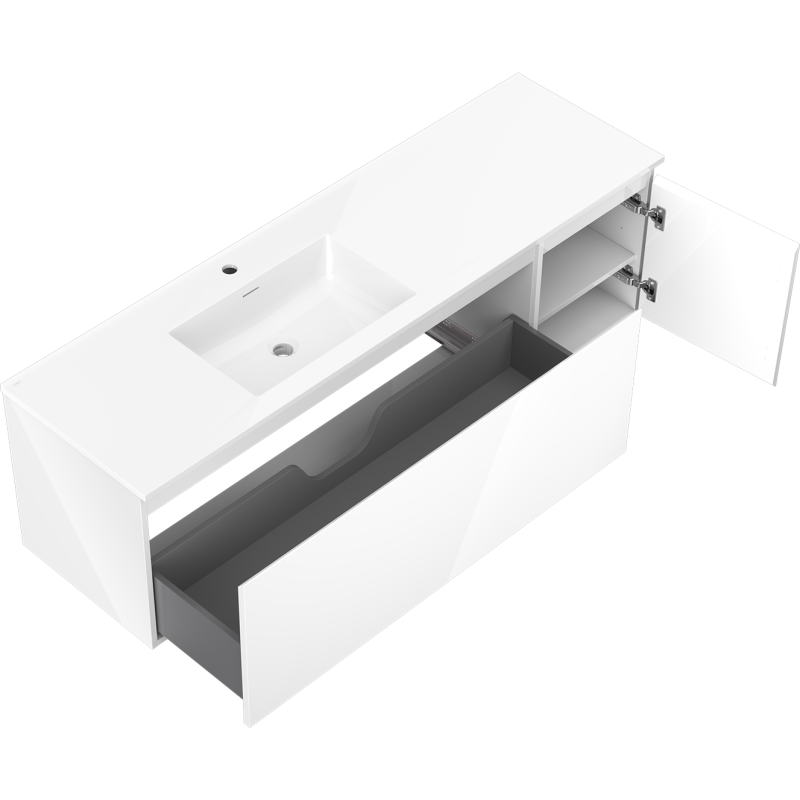 Mexen Orio шкаф за баня 160 см с мивка Otis лява, 1S, 1D, бял гланц - 91A13-16047-3-BBFF00-W18L00