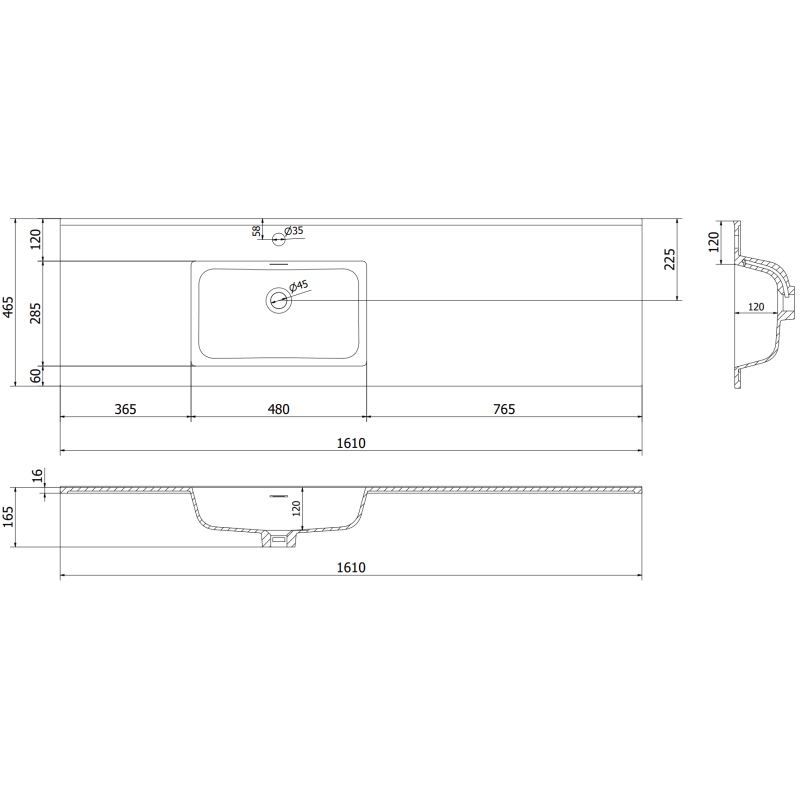Mexen Orio 160 см шкафче за баня с мивка Otis ляво, 1S, 1D, графит мат/бяло мат