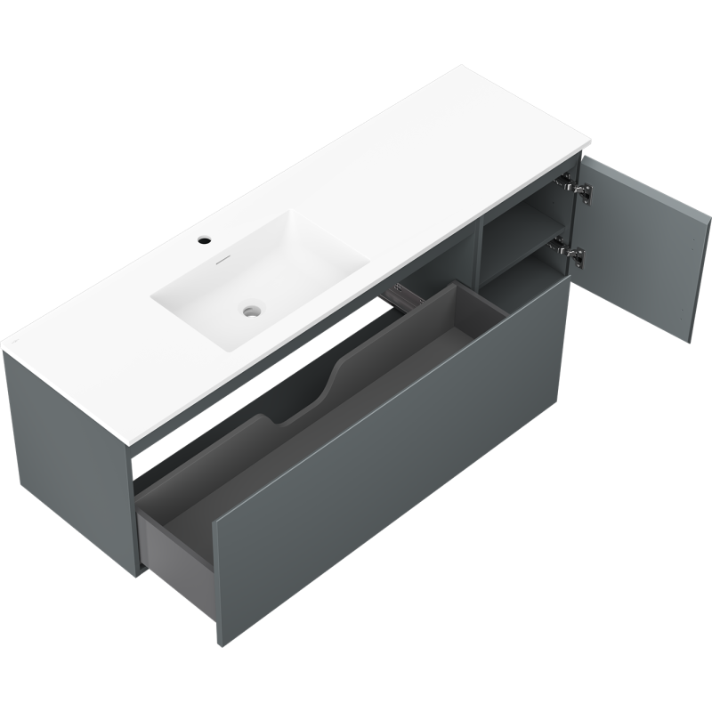 Mexen Orio 160 см шкафче за баня с мивка Otis ляво, 1S, 1D, графит мат/бяло мат