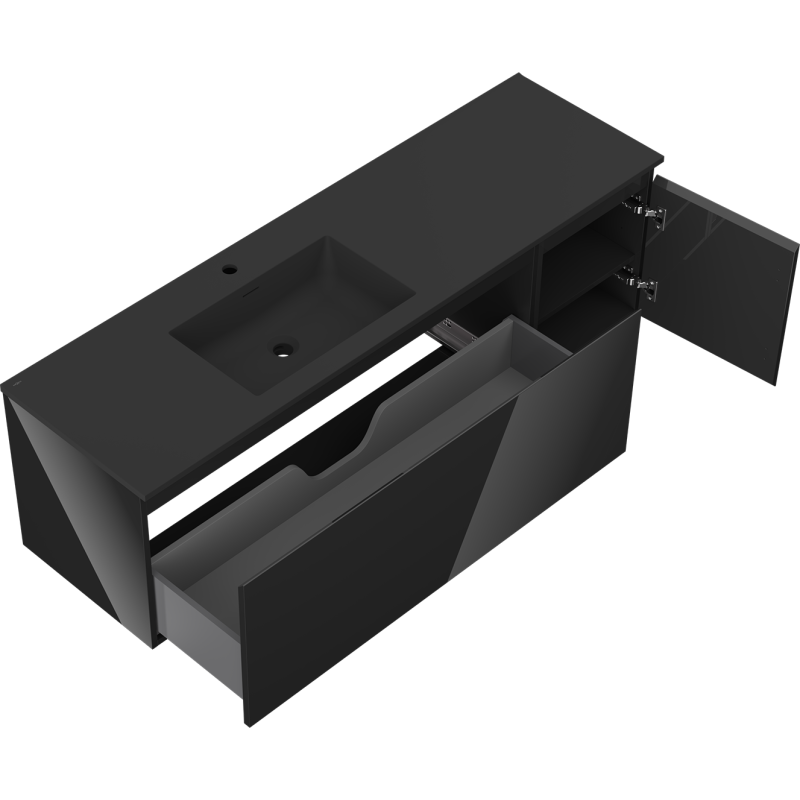 Mexen Orio шкаф за баня 160 см с мивка Otis лява, 1S, 1D, черен гланц/черен мат