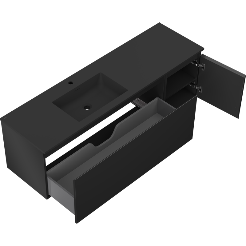 Mexen Orio шкаф за баня 160 см с мивка Otis лява, 1S, 1D, черен мат - 91A13-16047-3-BBFF71-W18L71
